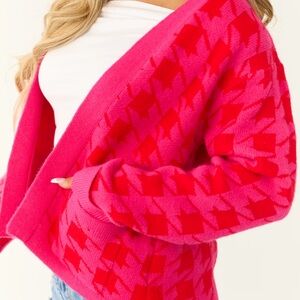 Lime Lush Boutique- Fuchsia Houndstooth Long Sleeve Cardigan